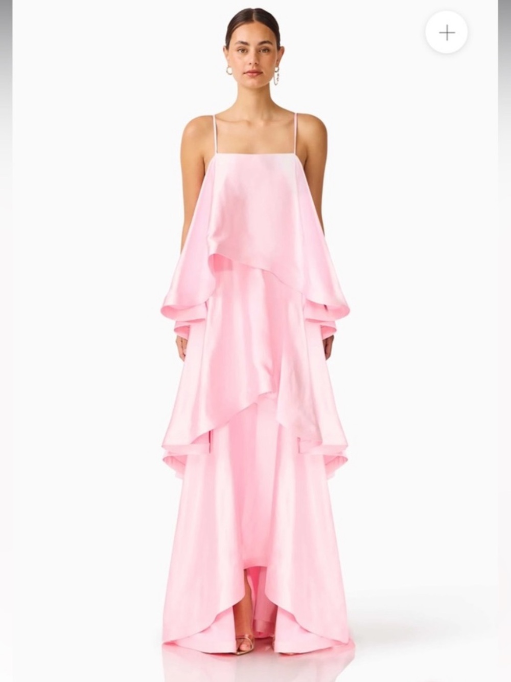 elliatt tilly pale pink tiered oversized ruffle flared maxi gown dress small NEW